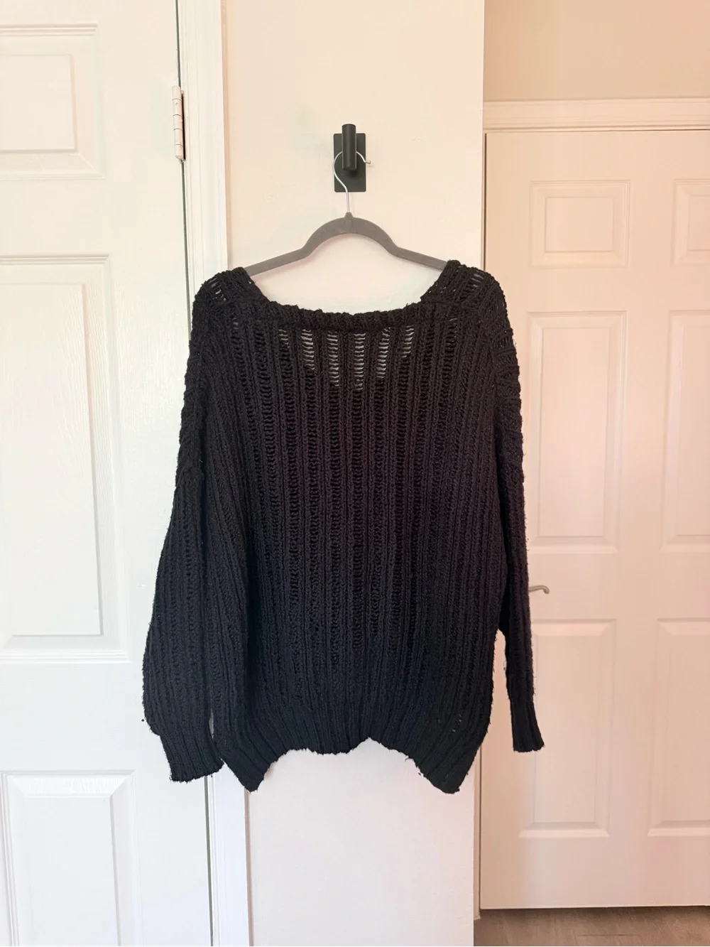 Free People Black Ribbed Open Knit Women’s Sweater